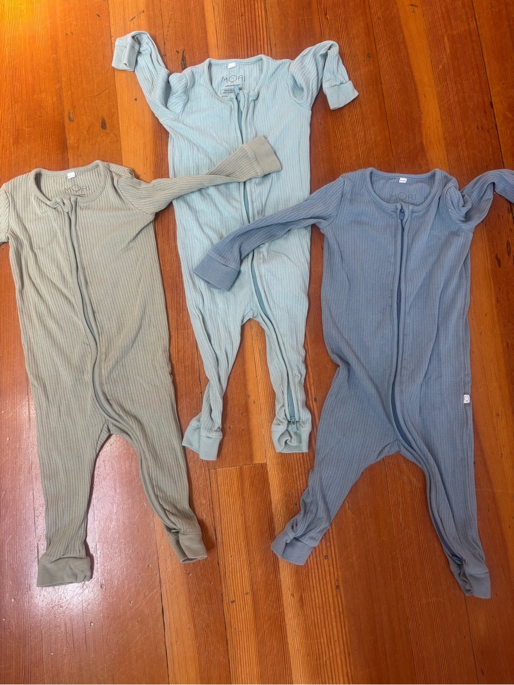 3 Mori Ribbed Clever Zip Baby Pajamas 9-12M